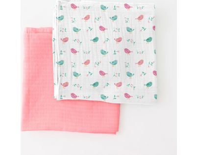 Summer Infant SwaddleMe mušelínová přikrývka 2ks růžová ptáčci