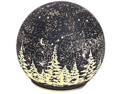 Svietiaca sklenená guľa s motívom krajiny tmavo šedá, o 12 cm, teplá biela, 10 LED, časovač