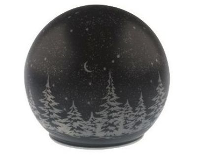 Svietiaca sklenená guľa s motívom krajiny tmavo šedá, o 12 cm, teplá biela, 10 LED, časovač