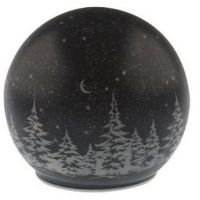 Svietiaca sklenená guľa s motívom krajiny tmavo šedá, o 12 cm, teplá biela, 10 LED, časovač 2