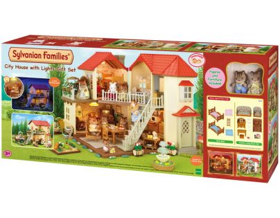 Sylvanian Families Dárkový set Městský patrový dům se světly, nábytkem a postavičkami