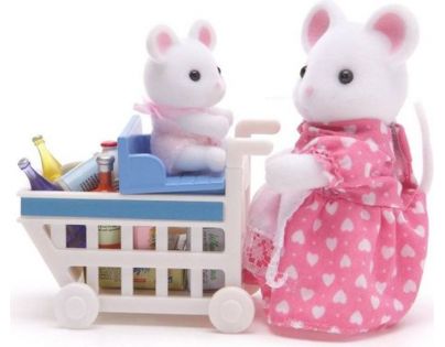 Sylvanian Families Mamka myška s nákupním vozíkem a myšičkou