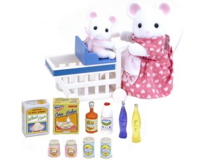 Sylvanian Families Mamka myška s nákupním vozíkem a myšičkou