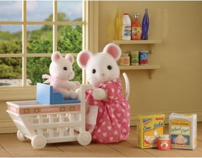 Sylvanian Families Mamka myška s nákupním vozíkem a myšičkou