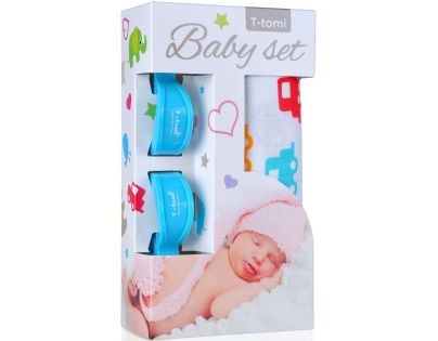 T-tomi Baby set auta a kočárkový kolíček modrý