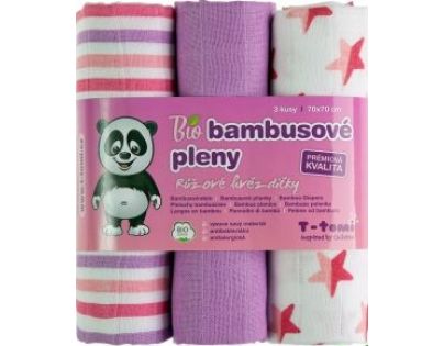 T-tomi Bambusové BIO pleny sada 3 ks růžové hvězdičky