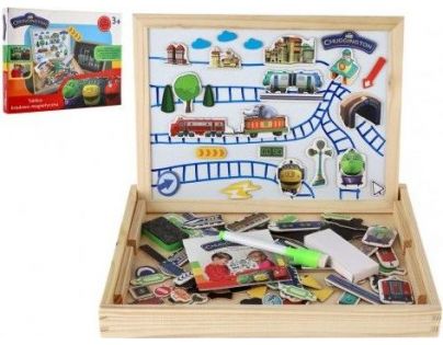 Teddies Tabuľa obojstranná magnetická s doplnkami Veselé vláčiky Chuggington