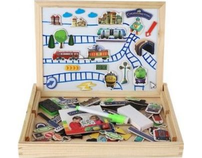 Teddies Tabuľa obojstranná magnetická s doplnkami Veselé vláčiky Chuggington