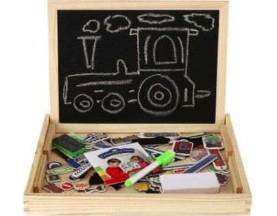 Teddies Tabuľa obojstranná magnetická s doplnkami Veselé vláčiky Chuggington