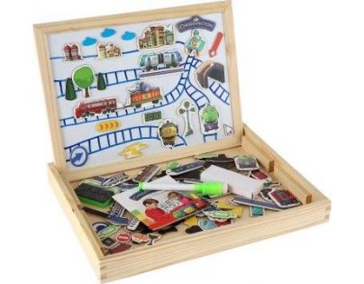 Teddies Tabuľa obojstranná magnetická s doplnkami Veselé vláčiky Chuggington