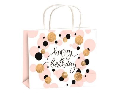 Anděl Taška narodeninová zlatá razba M Horizont Happy Birthday kolieska