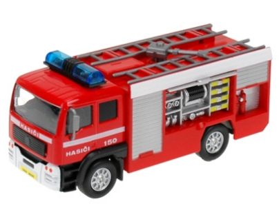 Kids Globe Hasičské auto kovové 14 cm Na baterie se zvukem a světlem