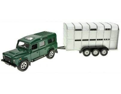 MIKRO 521726 - Auto Land Rover Defender 13cm kov s přívěsem 14cm na zpětné natažení asst 2 barvy v k