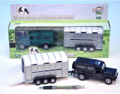 MIKRO 521726 - Auto Land Rover Defender 13cm kov s přívěsem 14cm na zpětné natažení asst 2 barvy v k