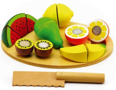 Teddies Drevené ovocie krájacie s doštičkou 17 ks
