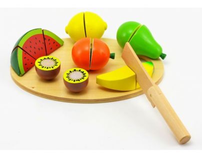 Teddies Drevené ovocie krájacie s doštičkou 17 ks