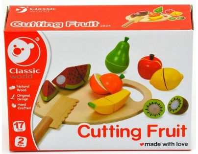 Teddies Drevené ovocie krájacie s doštičkou 17 ks