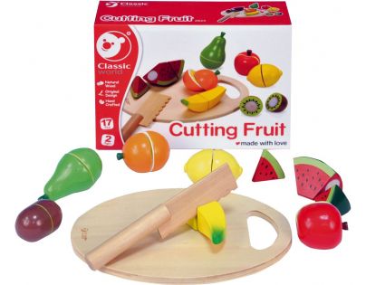 Teddies Drevené ovocie krájacie s doštičkou 17 ks