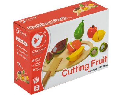 Teddies Drevené ovocie krájacie s doštičkou 17 ks