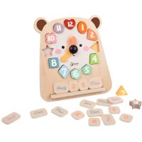 Teddies Hodiny medveď výučbová vkladačka drevené v krabici 26x29x5cm 24m+ 2