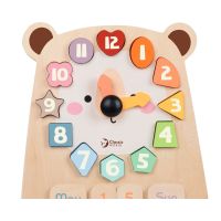 Teddies Hodiny medveď výučbová vkladačka drevené v krabici 26x29x5cm 24m+ 4