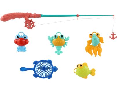 Teddies Hra ryby rybár s prútom 45cm plast 4 farby na karte 17x58cm