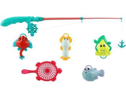 Teddies Hra ryby rybár s prútom 45cm plast 4 farby na karte 17x58cm