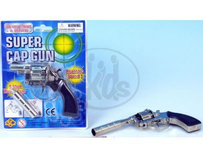 Teddies GG3908-S-8001BNS - Pistole - Kapslovka s tlumičem kov 16cm 8 ran