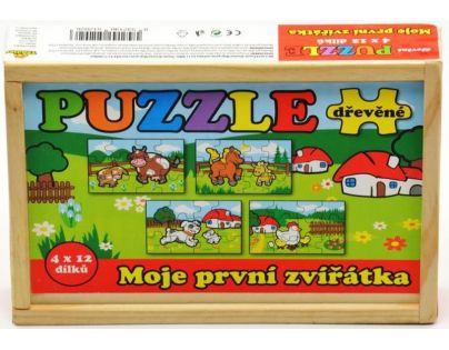 Teddies Puzzle drevené Moje prvé zvieratká 4 x 12 dielikov