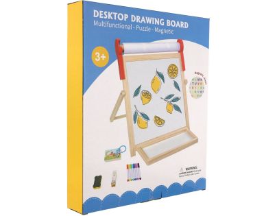 Teddies Obojstranná magnetická tabuľa drevo čierna-biela 33x33cm s rolou papiera s doplnkami v krabici 37x43cm