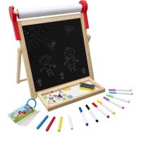 Teddies Obojstranná magnetická tabuľa drevo čierna-biela 33x33cm s rolou papiera s doplnkami v krabici 37x43cm