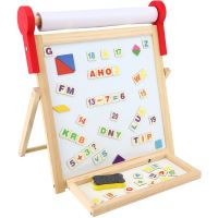 Teddies Obojstranná magnetická tabuľa drevo čierna-biela 33x33cm s rolou papiera s doplnkami v krabici 37x43cm 2