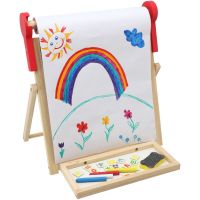 Teddies Obojstranná magnetická tabuľa drevo čierna-biela 33x33cm s rolou papiera s doplnkami v krabici 37x43cm 3