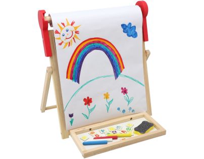 Teddies Obojstranná magnetická tabuľa drevo čierna-biela 33x33cm s rolou papiera s doplnkami v krabici 37x43cm