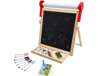 Teddies Obojstranná magnetická tabuľa drevo čierna-biela 33x33cm s rolou papiera s doplnkami v krabici 37x43cm