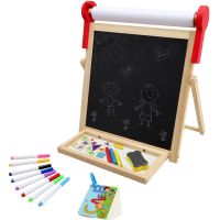 Teddies Obojstranná magnetická tabuľa drevo čierna-biela 33x33cm s rolou papiera s doplnkami v krabici 37x43cm 4