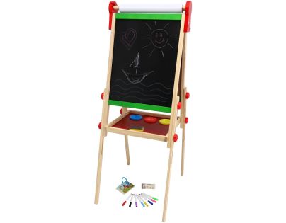 Teddies Obojstranná magnetická tabuľa drevo čierna-biela 35x43cm s rolou papiera s doplnkami v krabici 40x61cm