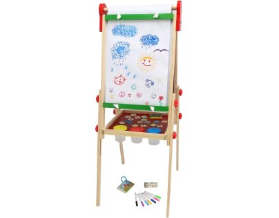 Teddies Obojstranná magnetická tabuľa drevo čierna-biela 35x43cm s rolou papiera s doplnkami v krabici 40x61cm
