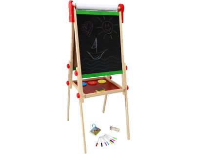 Teddies Obojstranná magnetická tabuľa drevo čierna-biela 35x43cm s rolou papiera s doplnkami v krabici 40x61cm