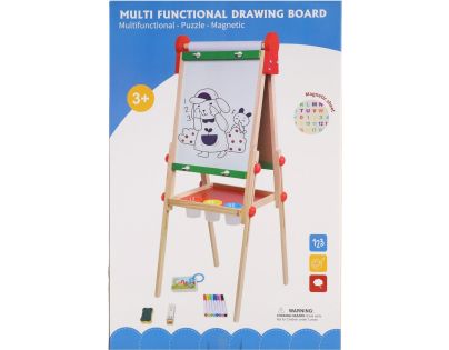 Teddies Obojstranná magnetická tabuľa drevo čierna-biela 35x43cm s rolou papiera s doplnkami v krabici 40x61cm