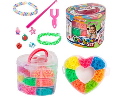 Teddies Urob si svoj náramok - gumičky 2700ks + náradie v plastovej krabičke tvar srdce 16x13cm