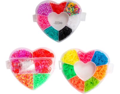 Teddies Urob si svoj náramok - gumičky 2700ks + náradie v plastovej krabičke tvar srdce 16x13cm