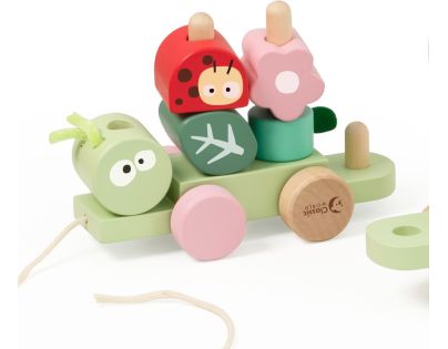 Teddies Vlak + 2 vagóny jungle drevo ťahacia stavebnica 27 dielikov v krabici 38x12x8cm 12m+