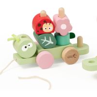 Teddies Vlak + 2 vagóny jungle drevo ťahacia stavebnica 27 dielikov v krabici 38x12x8cm 12m+ 4