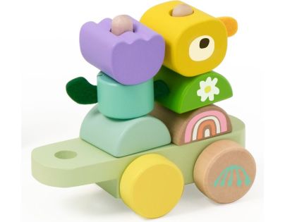 Teddies Vlak + 2 vagóny jungle drevo ťahacia stavebnica 27 dielikov v krabici 38x12x8cm 12m+