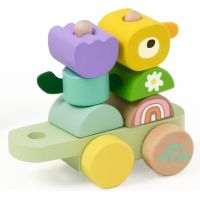 Teddies Vlak + 2 vagóny jungle drevo ťahacia stavebnica 27 dielikov v krabici 38x12x8cm 12m+ 5