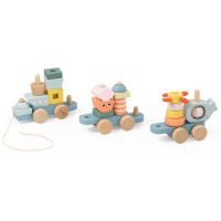 Teddies Vlak + 2 vagóny oceán drevo ťahacia stavebnica 28 dielikov v krabici 38x12x8cm 12m+ 3