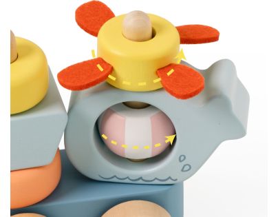 Teddies Vlak + 2 vagóny oceán drevo ťahacia stavebnica 28 dielikov v krabici 38x12x8cm 12m+