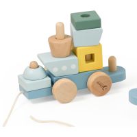 Teddies Vlak + 2 vagóny oceán drevo ťahacia stavebnica 28 dielikov v krabici 38x12x8cm 12m+ 5