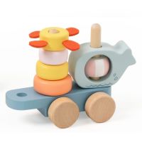 Teddies Vlak + 2 vagóny oceán drevo ťahacia stavebnica 28 dielikov v krabici 38x12x8cm 12m+ 6